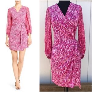 Diane Von Furstenberg Women's Pink Printed Wrap Dress 100% silk size 10